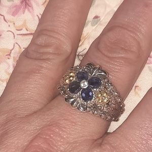 Barbara Bixby sterling silver & 18k gold amethyst & cz center statement ring.